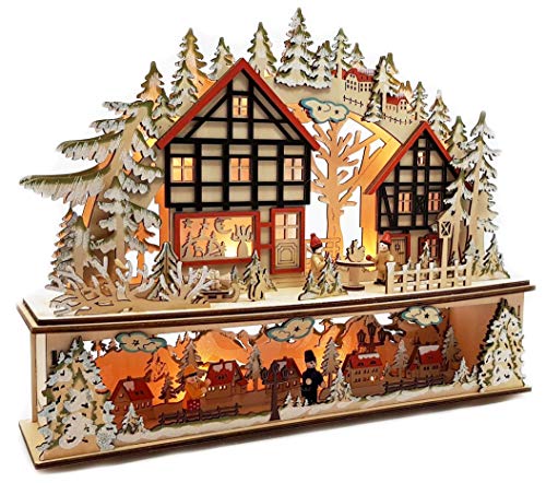 Wichtelstube-Kollektion LED Schwibbogen mit Timer u. Podest Weihnachtsdorf Lichterbogen Schwippbogen Weihnachten mit Unterbau Batteriebetrieben Weihnachtsdeko Fenster