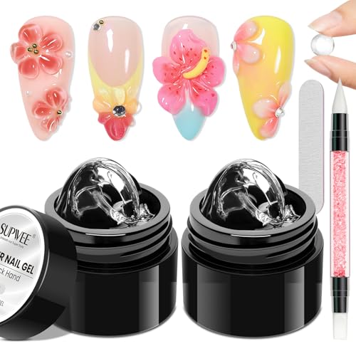 SUPWEE 3D Gel Nail Art, 2 Stück Antihaft Hard Klar Solid Builder Gel