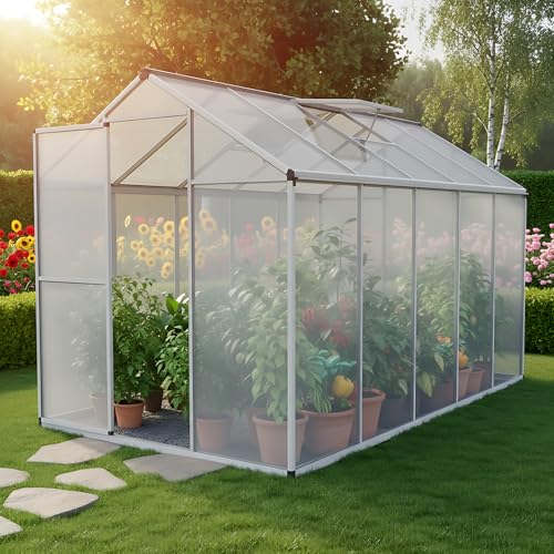 ONBEST stabiles Aluminium Gewächshaus mit Dachfenster – Garten Frühbeet ideal für die Anzucht von Tomaten Blumen – vielseitig nutzbar als Treibhaus, Tomatengewächshaus Pflanzenhaus (XXL)