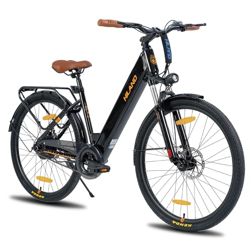 HILAND 26 Zoll Elektrisches Citybike, 250W Motor, 36V 7,8Ah Akku, Elektro Pendlerfahrräder mit 7-Gang Schaltung, Scheibenbremsen vorne und hinten, E-Bike für Damen und Herren, Schwarz