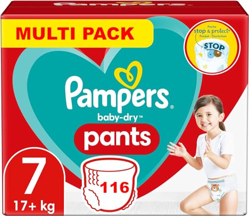 PAMPERS Hose Größe 7, Baby Dry Windeln, 116 Windeln (+ 17 kg)