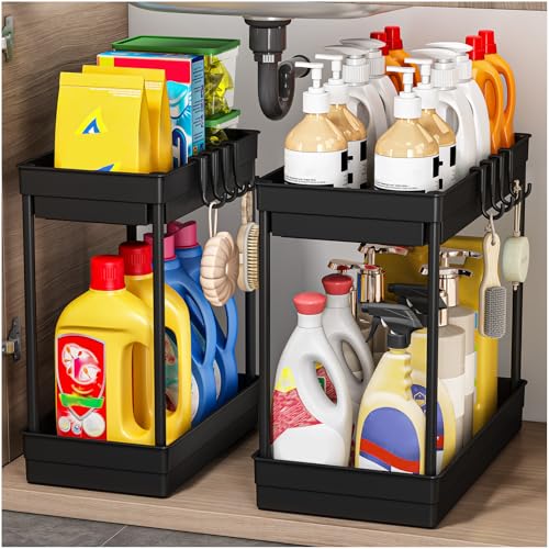 TidyTrove 2 Stück Küchen Organizer Unter Waschbecken Regal 31x33,5x16cm | 38x 33,5x 20cm, Spülschrank, Badezimmer, Mehrzweck, Schrankorganizer, Platzsparend, Schwarz