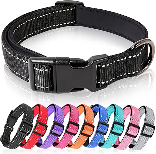 HEELE Hundehalsband, weich gepolstertes Neopren Nylon Hunde Halsband für kleine mittlere große Hunde und Welpen, verstellbare und reflektierende Halsband Hund für Training, Schwarz, S