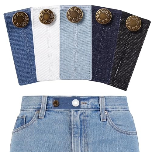 5 STK Hosenbunderweiterung Knopf, Hosenerweiterung Schwangerschaft, Bundverlängerung Schwangerschaft Hosenknopf Verlängerung, Gummiband für Umstandshose Jeans Damen Herren, 8,3 x 3,5 cm/5 Farben