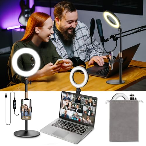 Railee Ringlicht mit Stativ Handy Laptop Videokonferenz Licht mit Klemme 6 Zoll Tisch LED Ring Light Selfie Ringleuchte Dimmbares Ansteckleuchte für Comptuer Monitor Zoom Meeting Streaming Vlog