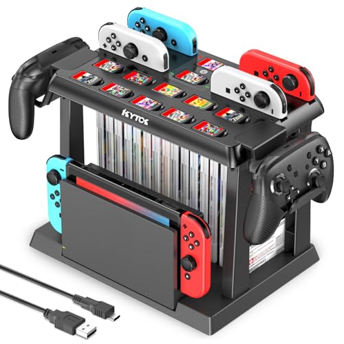 Kytok Switch Spiele Aufbewahrung mit Switch Controller Ladestation, Switch Ladestation für Switch/OLED Joycons, Switch Aufbewahrung für Switch Spiele, TV-Dock, Pro-Controller, Switch Zubehör