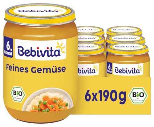 Bebivita Bio Feines Gemüse (6 x 190g), ab 6. Monat, ohne Salzzusatz, das Gemüse-Gläschen ideal zum Beikost-Start