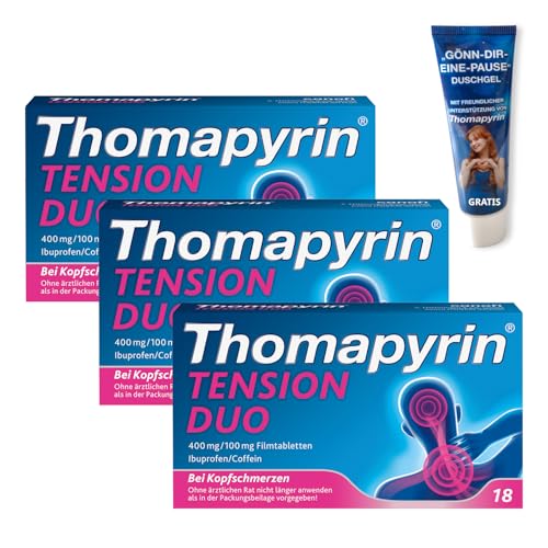 Thomapyrin TENSION DUO Filmtabletten - Schnelle Linderung bei stärkeren Kopfschmerzen - 3 x 18 Stk. + Duschgel gratis