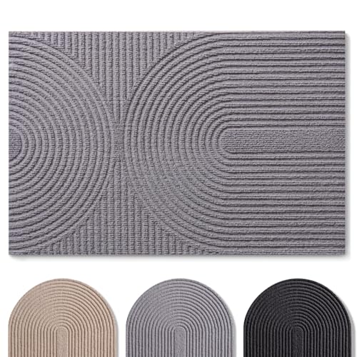 Blumtal Fußmatte 40x60 cm - rutschfeste Schmutzfangmatte - Fußabtreter mit Muster - Fußmatten Haustür - Türmatte aus Polyester - Fußmatte innen/Schmutzfangmatte außen/Türvorleger Hellgrau