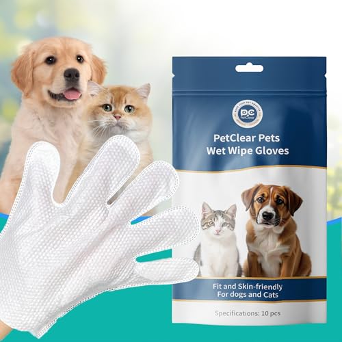 PCpetclear Fellpflegetücher Pflegetücher für Hunde & Katze Reinigung und Desodorierung Hypoallergener Dicker Tücher, Ohne Duft Einweg-Reinigungshandschuhe für Haustiere (10-Stück/Packung)