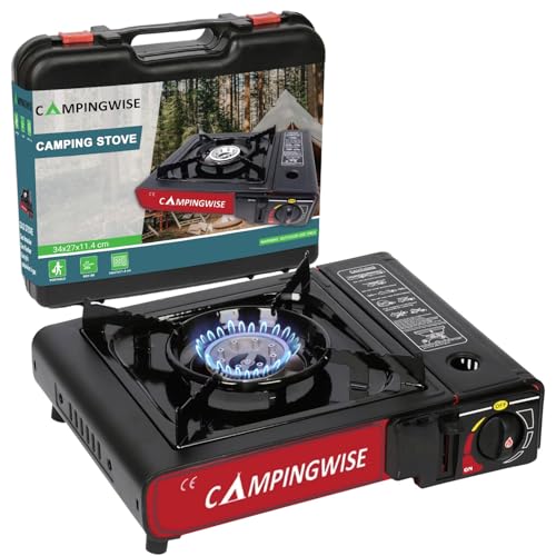 Campingkocher Tragbarer Gaskocher – 1-Flammen Campingkocher mit Tragekoffer – Camping-Grundausstattung & Kochzubehör für Outdoor, Reisen und Familienaktivitäten – Campingwise