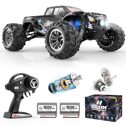 Hosim Ferngesteuertes Auto 1:10, 46+ km/h RC Auto Offroad 4WD, Wasserdicht Monster Truck für Kinder & Erwachsene, 40+ Min Spielzeit All Terrain High Speed Rennwagen Geschenk ab 8 10 12 Jahre