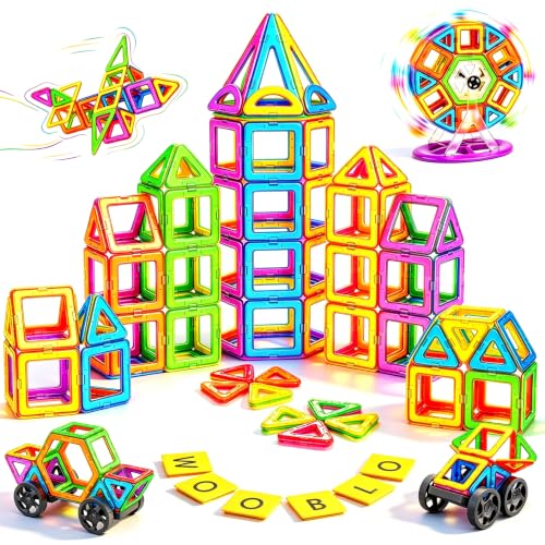 WOOBLO Magnetische Bausteine für Kinder, 136 Teile Magnetspiel Magnetbausteine Bausatz, Ostern Geschenke Kinder, Montessori Spielzeug ab 3 Jahre, Kreatives Lernspielzeug Geschenk für Jungen & Mädchen