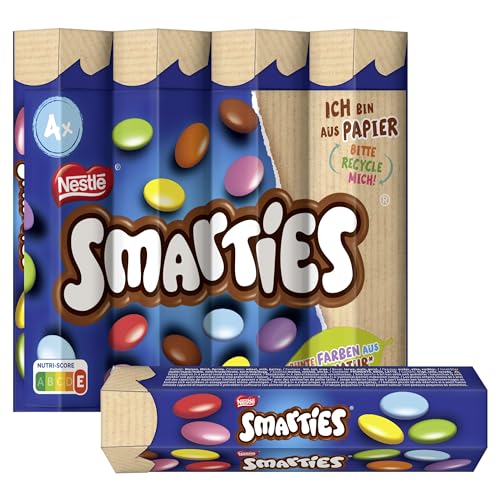 Nestlé SMARTIES Multipack, kleine Rolle, bunte Schokolinsen, ideal für Kindergeburtstage, Farben aus der Natur, Hexagonrolle, 1er Pack (1x (4 x 34g))