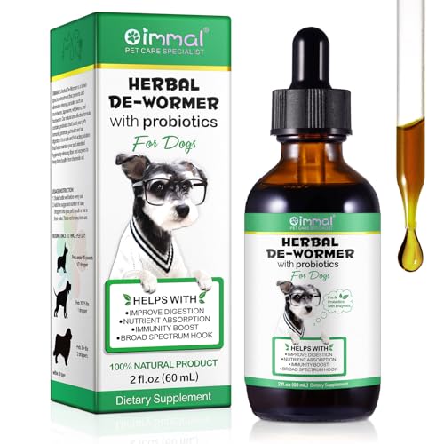 Wurmkur Hund Tropfen 60ml, Kräuterentwurmer mit Probitika, Verbesserung der Verdauung, Immunitätsschub, Anti-Parasiten, Breitband-Hakenwürmer, Sicher, Effektiv, Wurmkur für Hunde