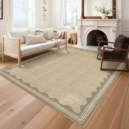 Moderner Teppich Wohnzimmer 120x170cm Waschbarer für Wohnzimmer Linen | Rutschfeste, Kurzflorige, fleckenabweisende, faltbare Fußmatte, farbecht, für Schlafzimmer, Büro, Arbeitszimmer