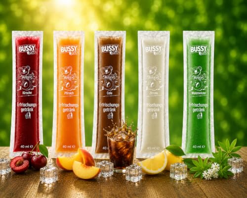 Bussy Mix 100x 70ml Schleck-Drinks – Wassereis zum Einfrieren – verschiedene Sorten – Eis zum Selber Einfrieren – Party Eis für Kinder & Sommer & HLKauf-Block