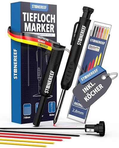 Tieflochmarker mit Köcher - Bohrlochmarker Baubleistift + 6 Minen