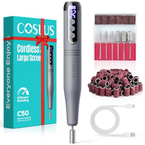 COSLUS C50 Kabellose Nagelfräser Elektrische mit LED-Display, Dunkelgrau