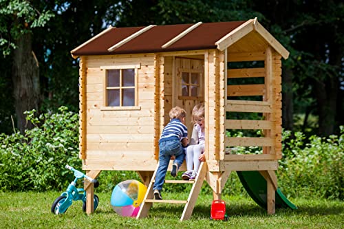 Stelzenhaus mit rutsche aus Holz - B146xL182xH205 cm/1,1m2 - Spielhaus im Freien für Kinder - Gartenspielhaus - TIMBELA M501C