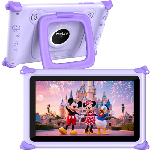 Kinder Tablet 7 Zoll Android Tablet Kinder mit WiFi, 32GB+256GB Erweiterun Kindertablet, Elternkontrolle, Kindersicherung, Quad Core, Lernspiele für Kinder vorinstalliert, Kids Tablet mit Hülle Lila