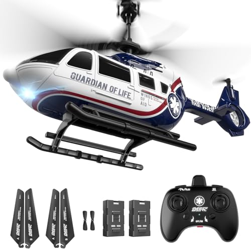 DEERC RC-Hubschrauber, Ferngesteuerter Militärrettungshubschrauber mit Höhenhaltung, Start/Landung per Knopfdruck, LED-Licht, Warnung bei niedrigem Akkustand, Geschenk für Kinder