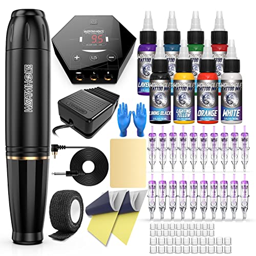 Tattoo Kit, Wormhole Tattoo Pen Kit Cartridge Tattoo Machine Kit für Anfänger Rotary Tattoo Machine Pen Kit Tattoo Pen Type Machine Kit Professional Complete Tattoo Kit Tattoo Supplies WTK070