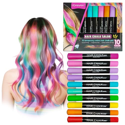 Hair Chalk for Kids, Washable Temporary Hair Dye Sticks, Easy to Apply, 10 Vibrant Colors for Parties, Cosplay, Festivals & Daily Fun, Great Gifts for Teenage Girls & Boys