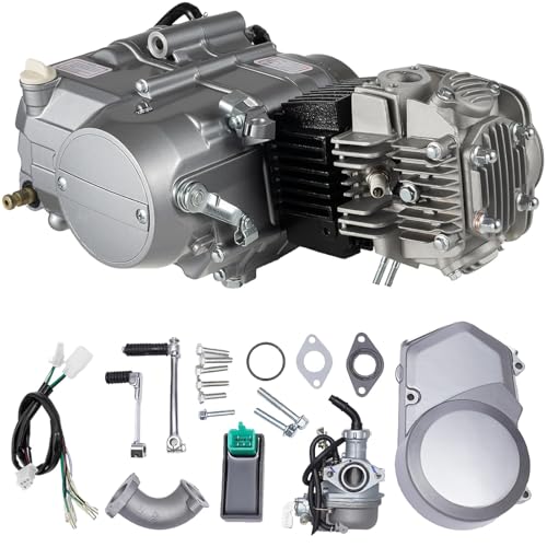 ACROSSPART 125ccm 4 Takt Motor, Einzelzylinder 4-Gang Handkupplung Motor, Dirt Bike Engine mit Pedalstart und CDI Zündung, 9.0:1 Verdichtungsverhältnis & A7TC Zündkerze