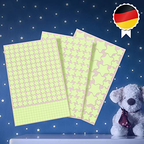Paraboo Leuchtsterne Kinderzimmer [452 Stk.] – SELBSTKLEBEND - fluoreszierende Leuchtaufkleber – Klebesterne Sternenhimmel - leuchtende Sterne - Aufkleber leuchtend im Dunkeln - glow in the dark stars