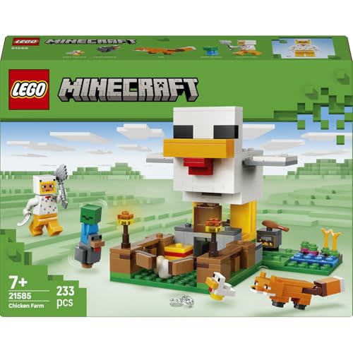 LEGO Minecraft Hühnerfarm 21585 | Spielzeug ab 7 Jahren für Mädchen & Jungen, mit Hühner Fan Minifigur, Baby Zombie & Fuchs Figuren, Gaming Geschenk, 233 Teile