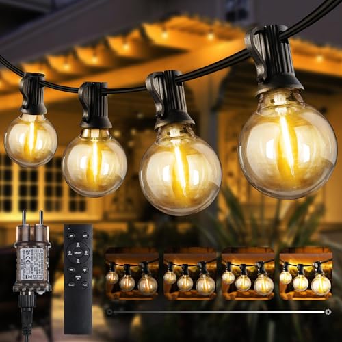 Joomer LED Lichterkette Außen Strom 30M mit 42+1 LED G40 Party Lichterkette Glühbirnen Außen Wetterfest, 3 Modi Warmweiß Outdoor Lichterketten Dimmbar mit Fernbedienung für Garten Hochzeit