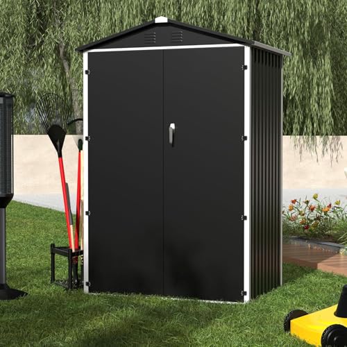 SUPEER Metall Gerätehaus 2 m² mit Satteldach,H185cm*L125.5cm*W88.5cm Geräteschuppen Garten Schuppen Gartenhaus（schwarz）