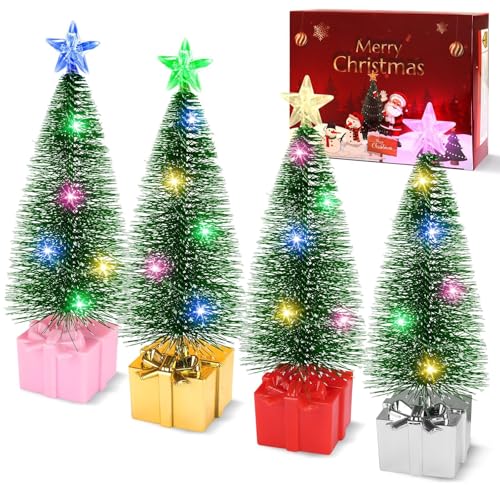 4 Stück LED Mini Weihnachtsbaum,Tannenbaum Künstlich Klein,Bunte Lichter Weihnachtsbaum,Mini Weihnachtsbaum mit Led,Mini Weihnachtsbaum mit Beleuchtung,Weihnachten Deko (Grün)