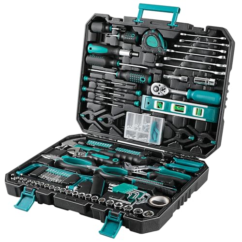 TLGREEN Werkzeugkoffer Gefüllt 198tlg Werkzeugkasten Haushalts Werkzeug Set mit Ratsche Steckschlüsselsatz Schraubenzieher Universal Werkzeug-Sets