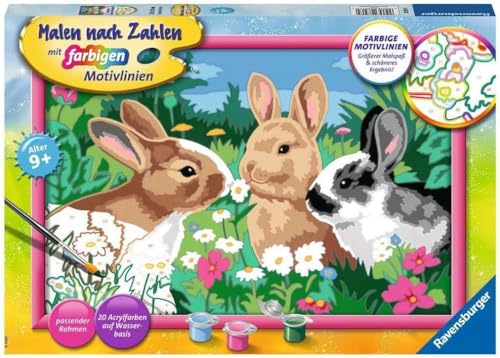 Ravensburger CreArt 28517 - Putzige Häschen - Malen nach Zahlen Kaninchen für Kinder ab 9 Jahre, Malset mit Rahmen, Pinsel und Acrylfarben, Ostergeschenke Kinder