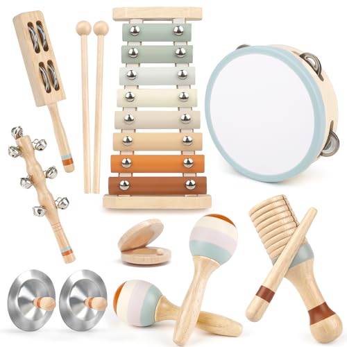 Toddler Musical Instruments, Neutral Colours Montessori Wooden Musical Instruments for Toddlers from 18m-3 Years, Children's Instruments Toy, Christmas and Birthday Gift for 18M-3-5 Years