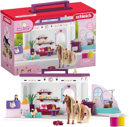 SCHLEICH Horse Club 42614 Sofia's Beauties Tiere Beautysalon - 66-Teiliges Spielset Inklusive Pferd mit Mähne, Tierpflegerin, Welpe und Tiersalon Plus Zubehör, Pferde Spielzeug ab 4 Jahre