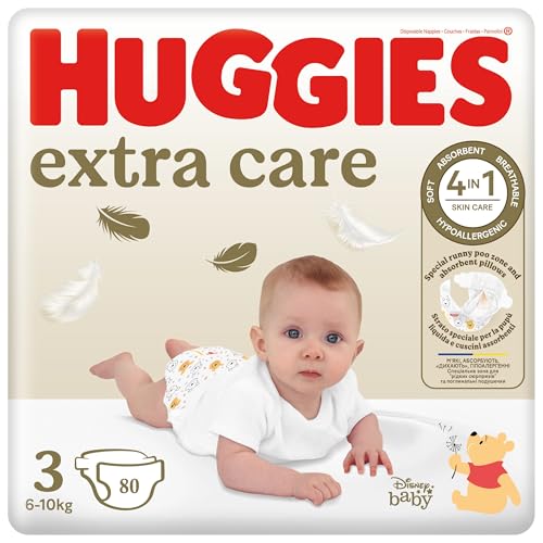 Huggies Extra Care Windeln, Größe 3 (6-10 kg), 2 Packungen mit 40 Windeln
