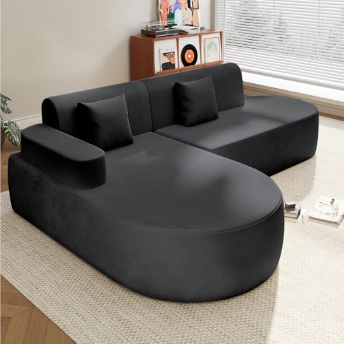 AVAWING Ecksofa, Pure Foam Installation-Free Eckcouch, Sofa L Form Wohnzimmer, Schwarz Linke Armlehne