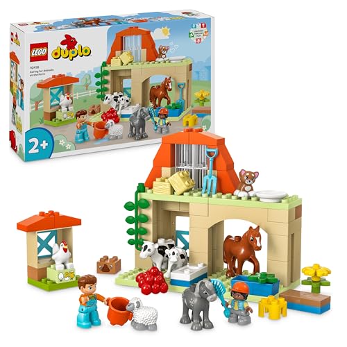 LEGO DUPLO Town Tierpflege auf dem Bauernhof - Spielzeug für Kinder - Montessori Spielzeug -Bauernhof mit Tierfiguren - Pferd, Kuh und Huhn - Lernspielzeug für Mädchen und Jungen ab 2 Jahren - 10416