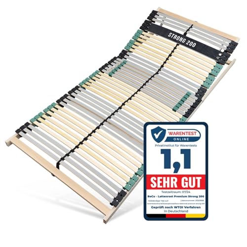 Sleepneo Lattenrost 120x200 Premium Strong bis 200Kg, Kopfteil verstellbar, 7-Zonen-Lattenrost mit 42 Latten, Made in Germany, extra stabil aus Buchenholz