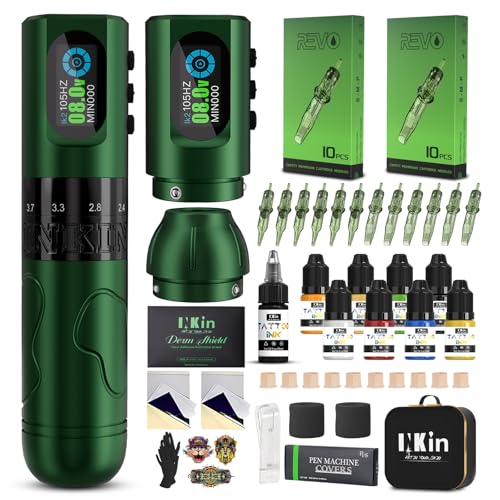 INKin Tattoo Maschine Set, INKflexo Tattoo Set mit Kabelloser Tattoo Maschine, Verstellbare Anschläg 2,0-4,2mm und 1600mAh Batterien, Tattoo Nadeln Set and Tattoo ink für Tattoo Anfänger und Künstle