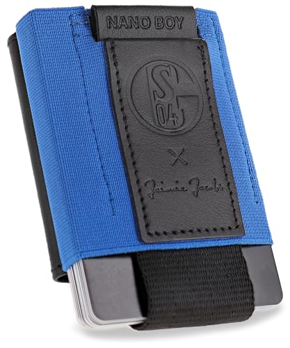 Jaimie Jacobs Nano Boy Pocket FC Schalke 04 Edition Kleiner Geldbeutel mit Münzfach Mini Wallet aus Textil mit Zugband bis zu 13 Karten Fanartikel (königsblau)