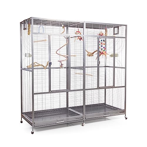 Montana Cages | Premium Vogelkäfig New Sydney II Vogelvoliere XXL für Sittiche, Finken inkl. 2 Näpfe, Sitzstangen, 6 Lenkrollen, AVILON Pulverbeschichtung, Platinum Edition, ca. 180 x 70 x 180cm