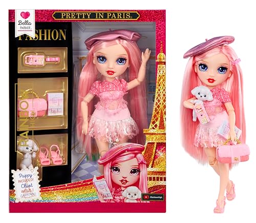 Rainbow High Pretty in Paris Modepuppe - Bella Parker - 28 cm große Modepuppe in Pink mit Welpen, Handtasche und Accessoires, zum Spielen, beweglich, Sammlerstück, für Kinder von 4 bis 12+ Jahren