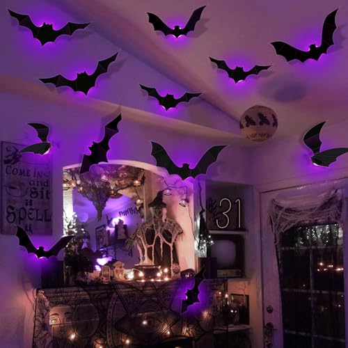 Halloween Deko Outdoor Innen Set, 12 Groß Halloween Fledermaus Deko Mit LED