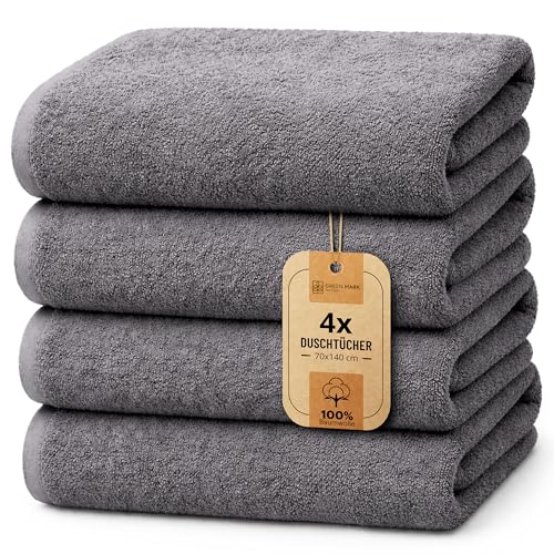 NatureMark 4er Duschtuch-Set – weiche und saugfähige Duschtücher aus 100% Baumwolle, geeignet für den täglichen Gebrauch – Anthrazit Grau, 70x140cm
