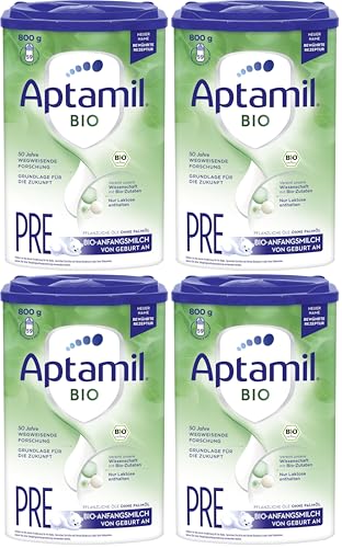 Aptamil Bio Pre – Anfangsmilch von Geburt an – Pflanzliche Öle ohne Palmöl – 1 x 800 g (Packung mit 4)