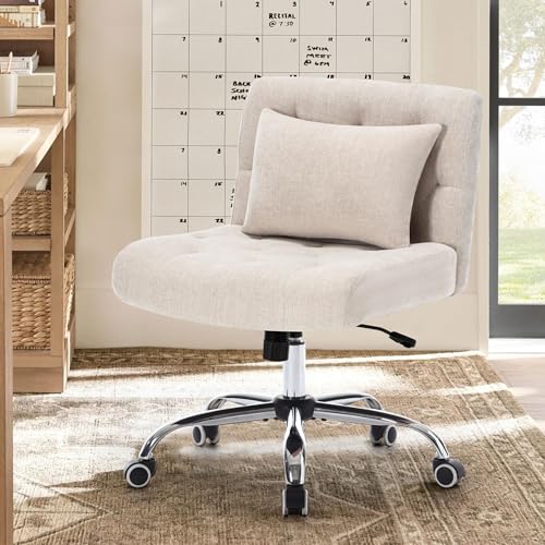 vutizal Ergonomischer Bürostuhl ohne Armlehne mit Lordosenstütze, höhenverstellbar – Drehstuhl 160kg belastbar für Homeoffice (Beige)